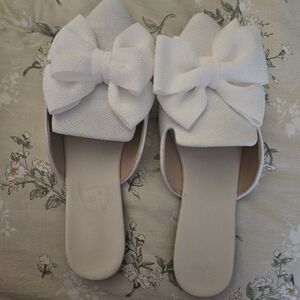White Bow Slide Sandals for Women